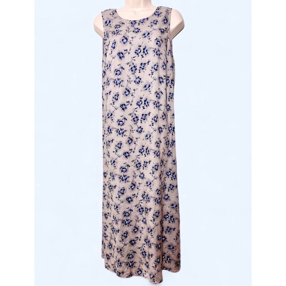 Vintage 90s Grunge Blue Floral Print Tank Dress Maxi Size L
